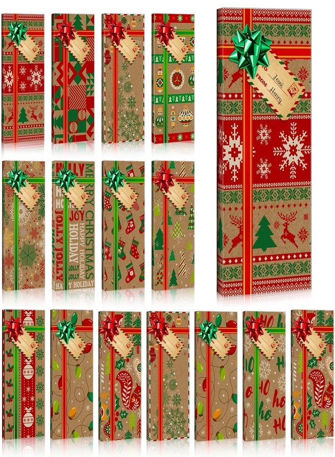 Funrous 16 Pcs Christmas Gift Card Holders Boxes with Bows and Name Stickers, 6.3 x 2.7 x 0.6 Inch, Christmas Paper Present Wrap Card Xmas Party Favor Boxes for Xmas Holiday(16 Pcs) - Image 1